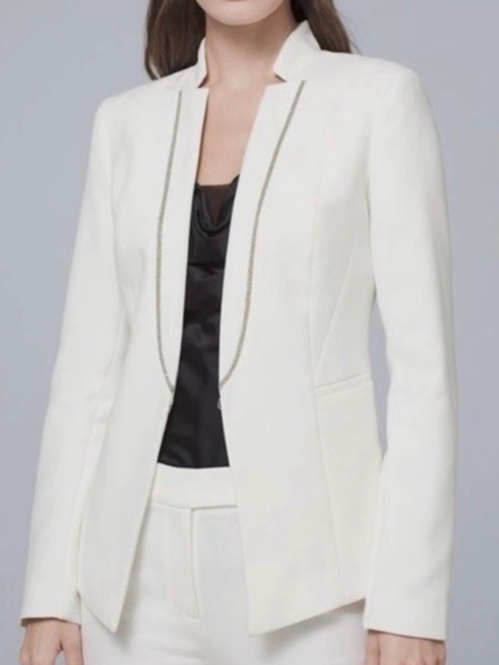 White House Black Market Cream Open-Front Tailored Blazer